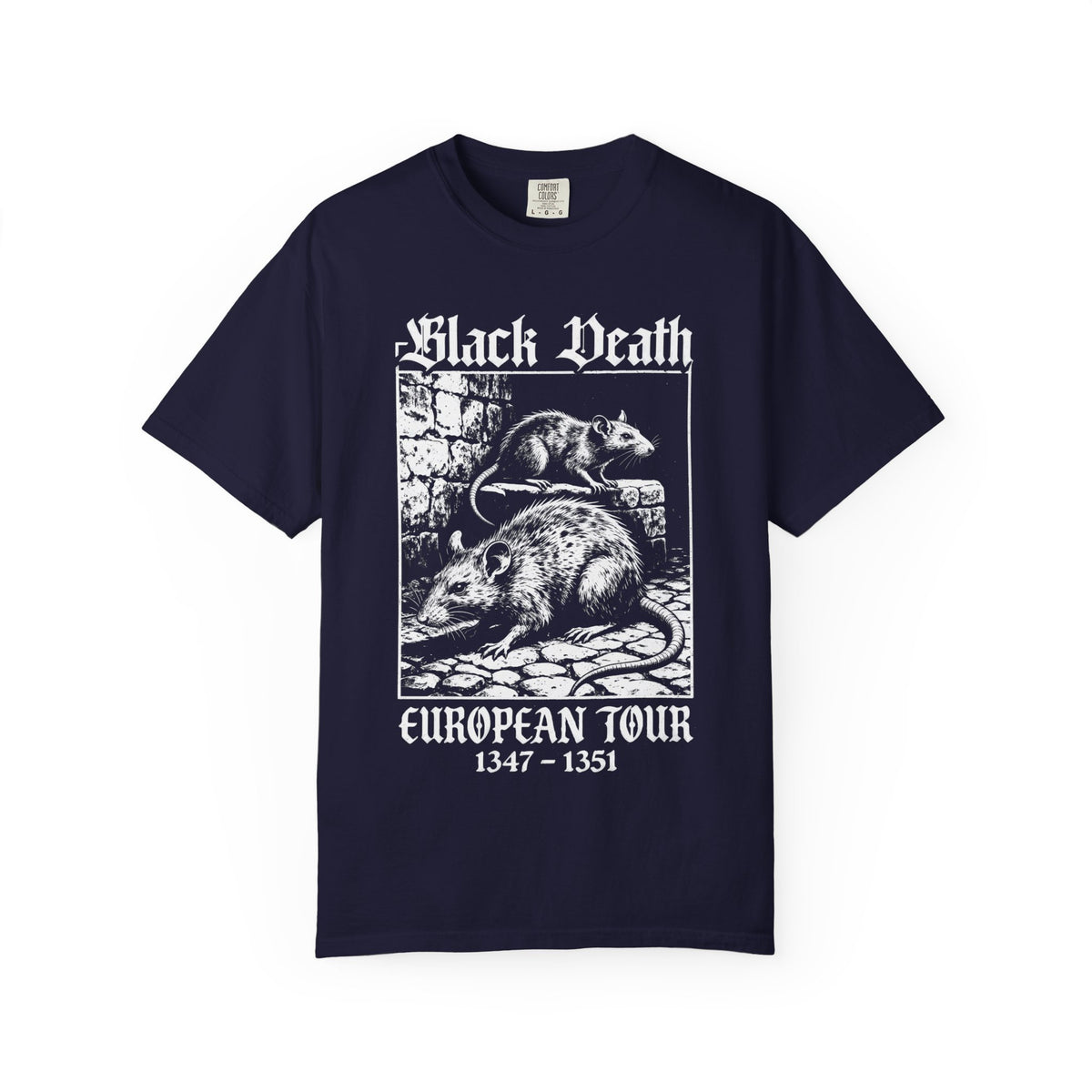 Black Death European Tour graphic T-shirt product mockup